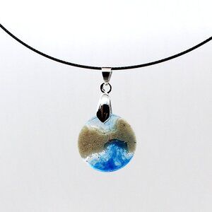 One of a kind seascape tombolo pendant handmade with Caribbean beach sand